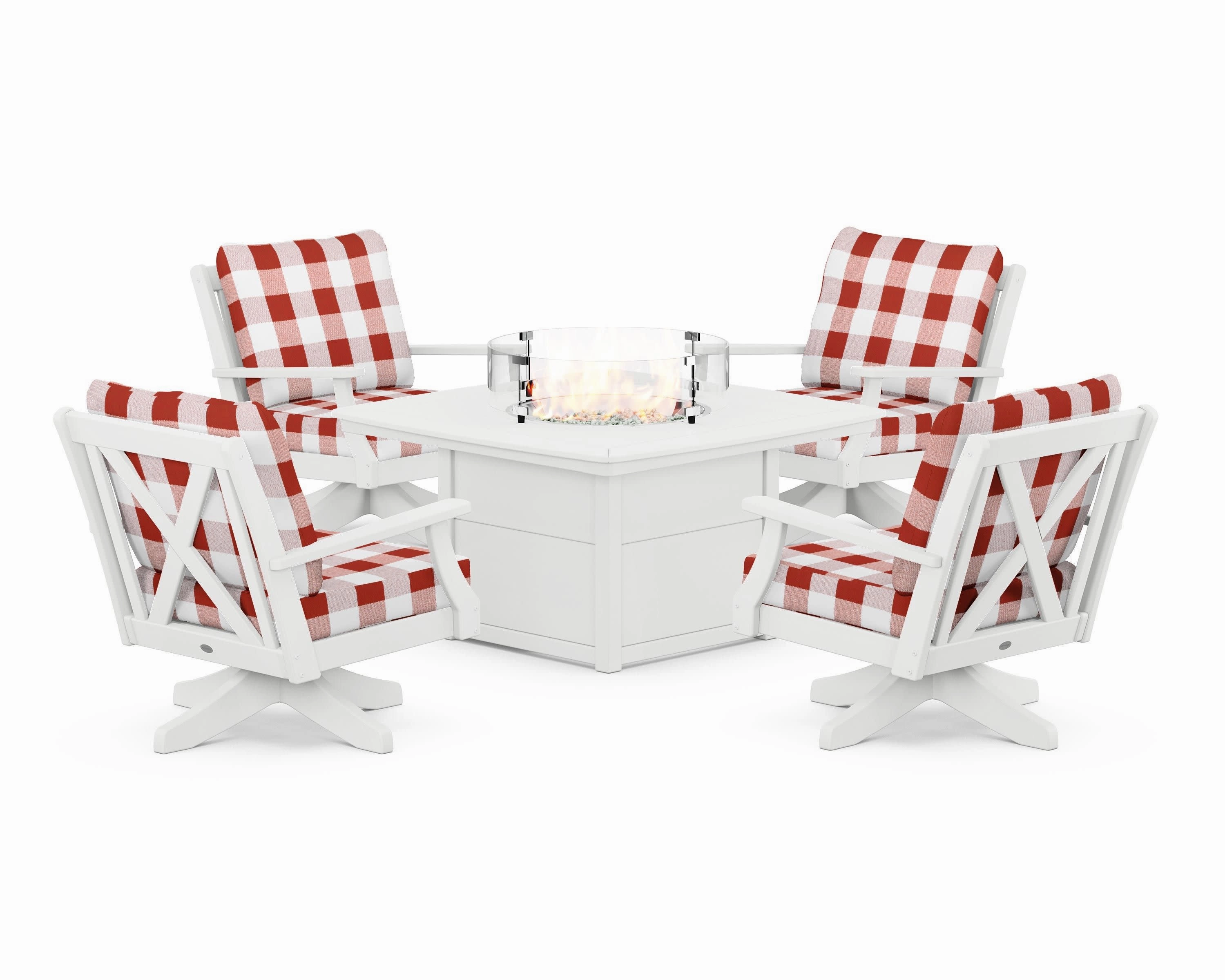 Braxton 5-Piece Deep Seating Swivel Conversation Set with Fire Pit Table