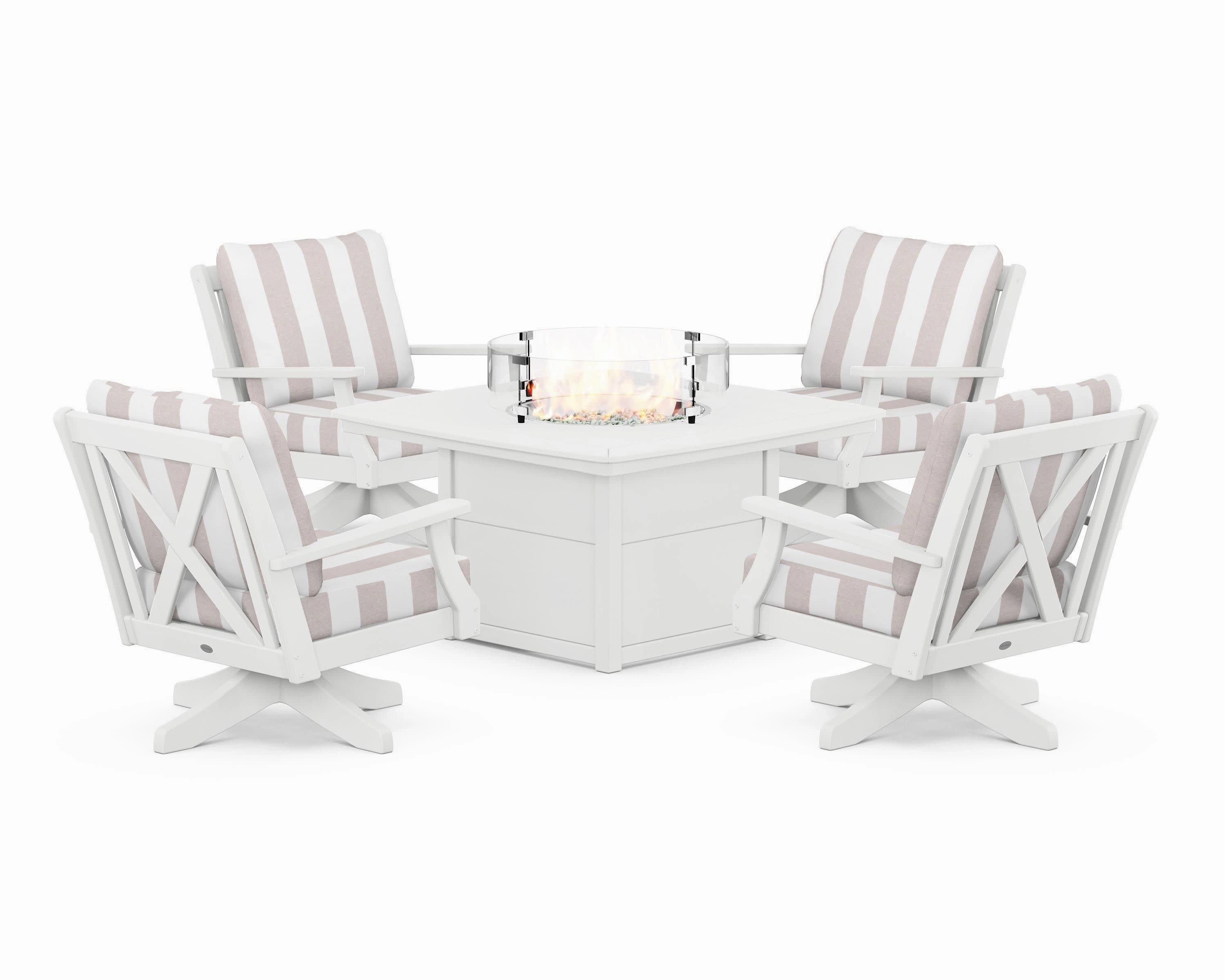 Braxton 5-Piece Deep Seating Swivel Conversation Set with Fire Pit Table