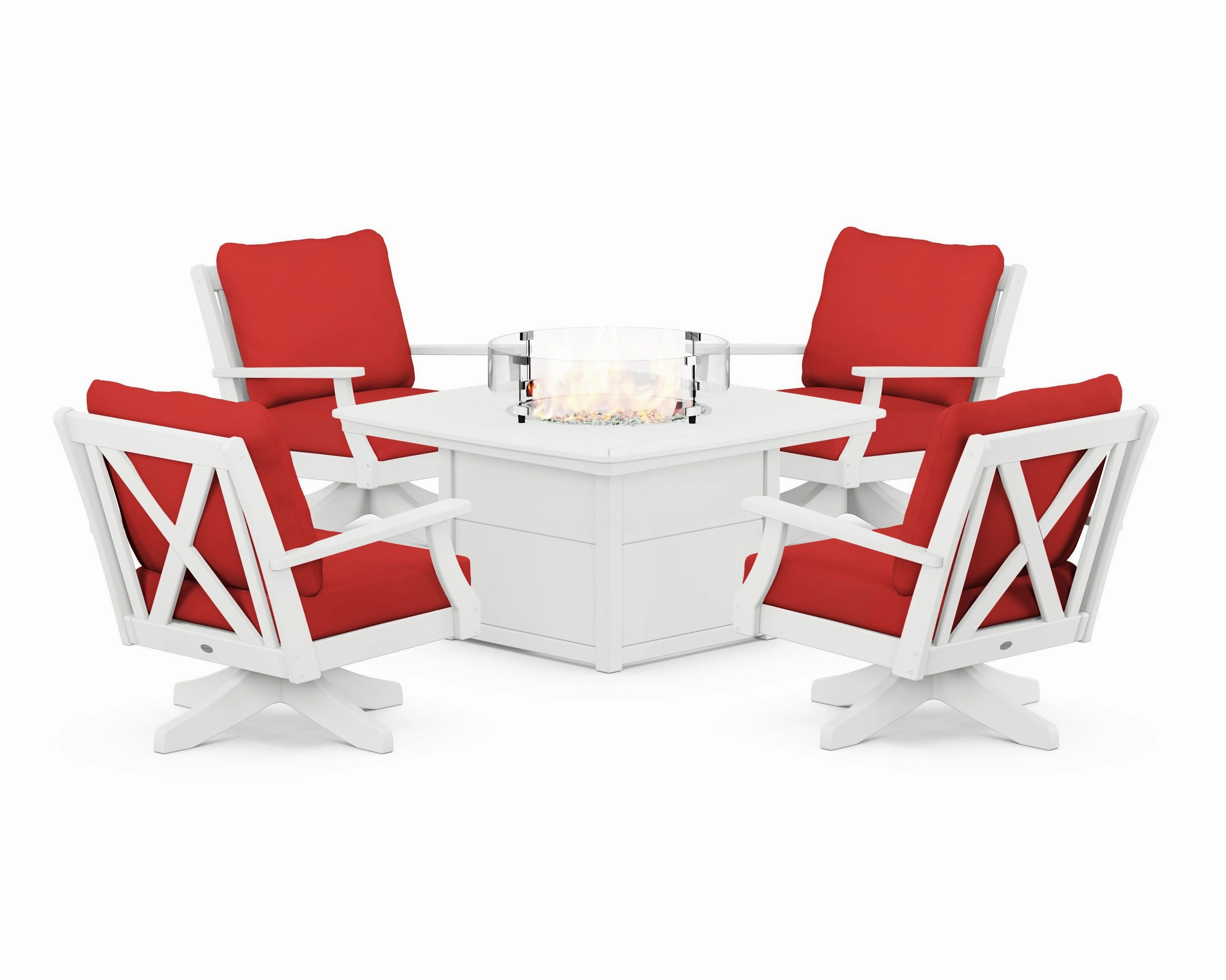 Braxton 5-Piece Deep Seating Swivel Conversation Set with Fire Pit Table