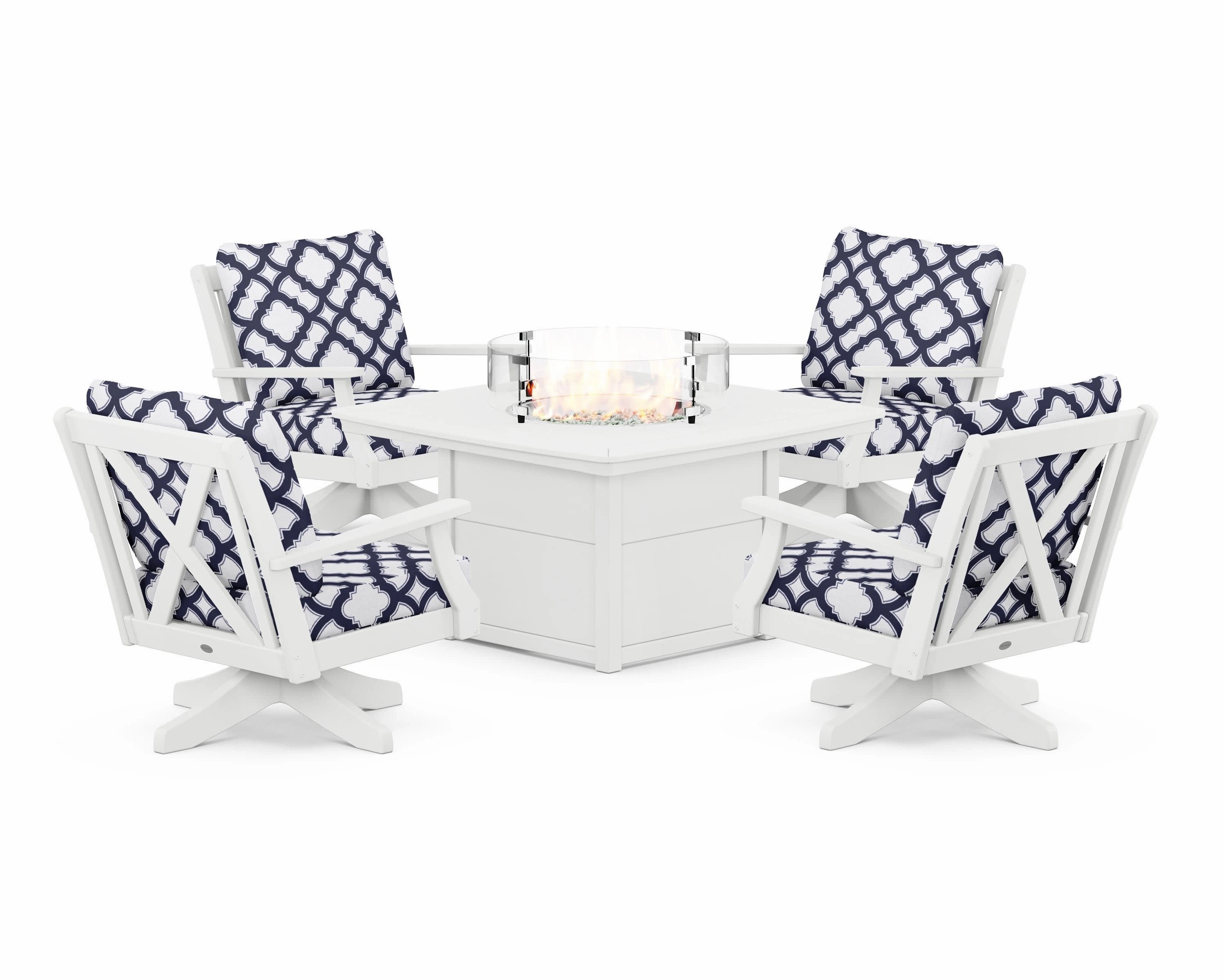 Braxton 5-Piece Deep Seating Swivel Conversation Set with Fire Pit Table