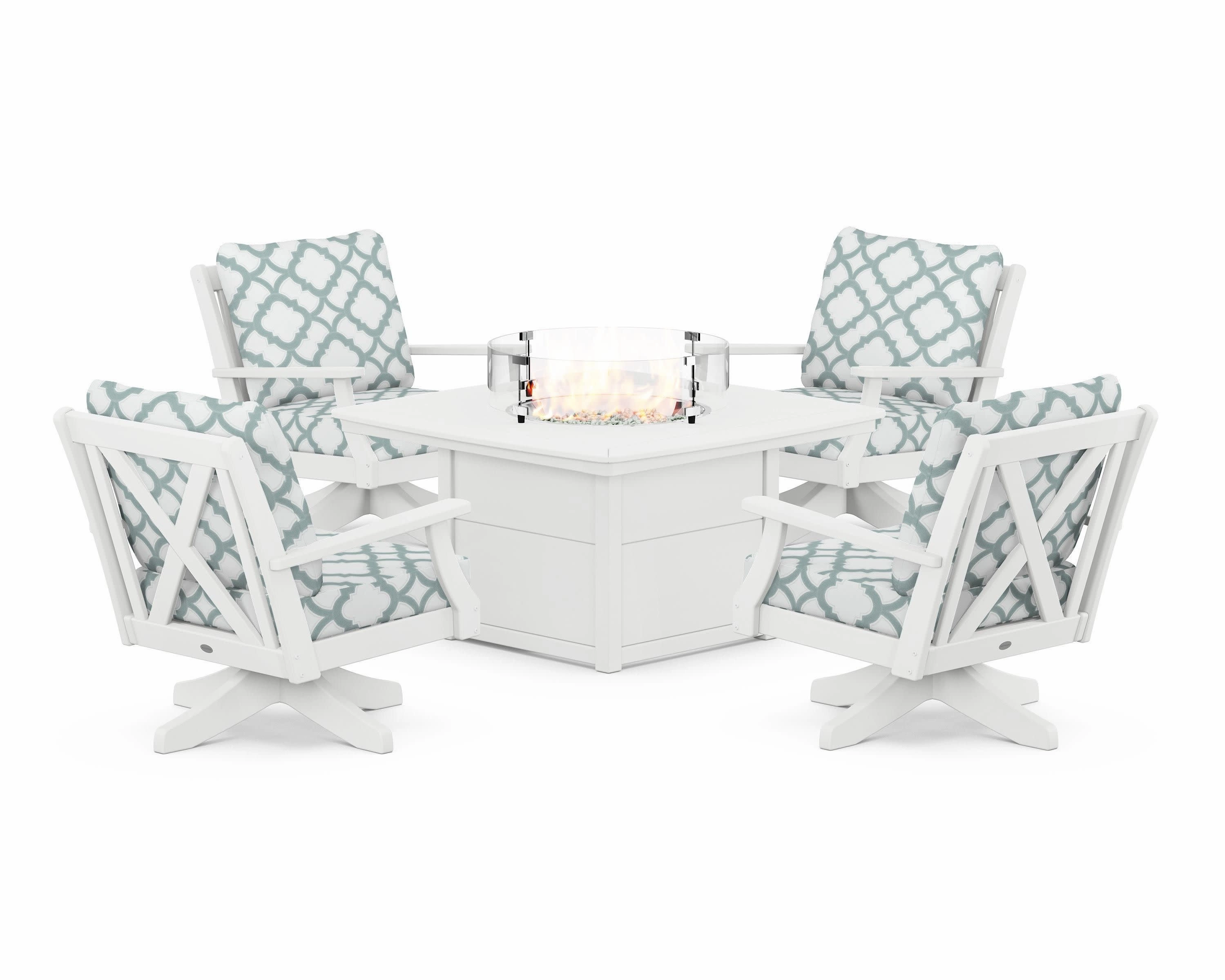 Braxton 5-Piece Deep Seating Swivel Conversation Set with Fire Pit Table
