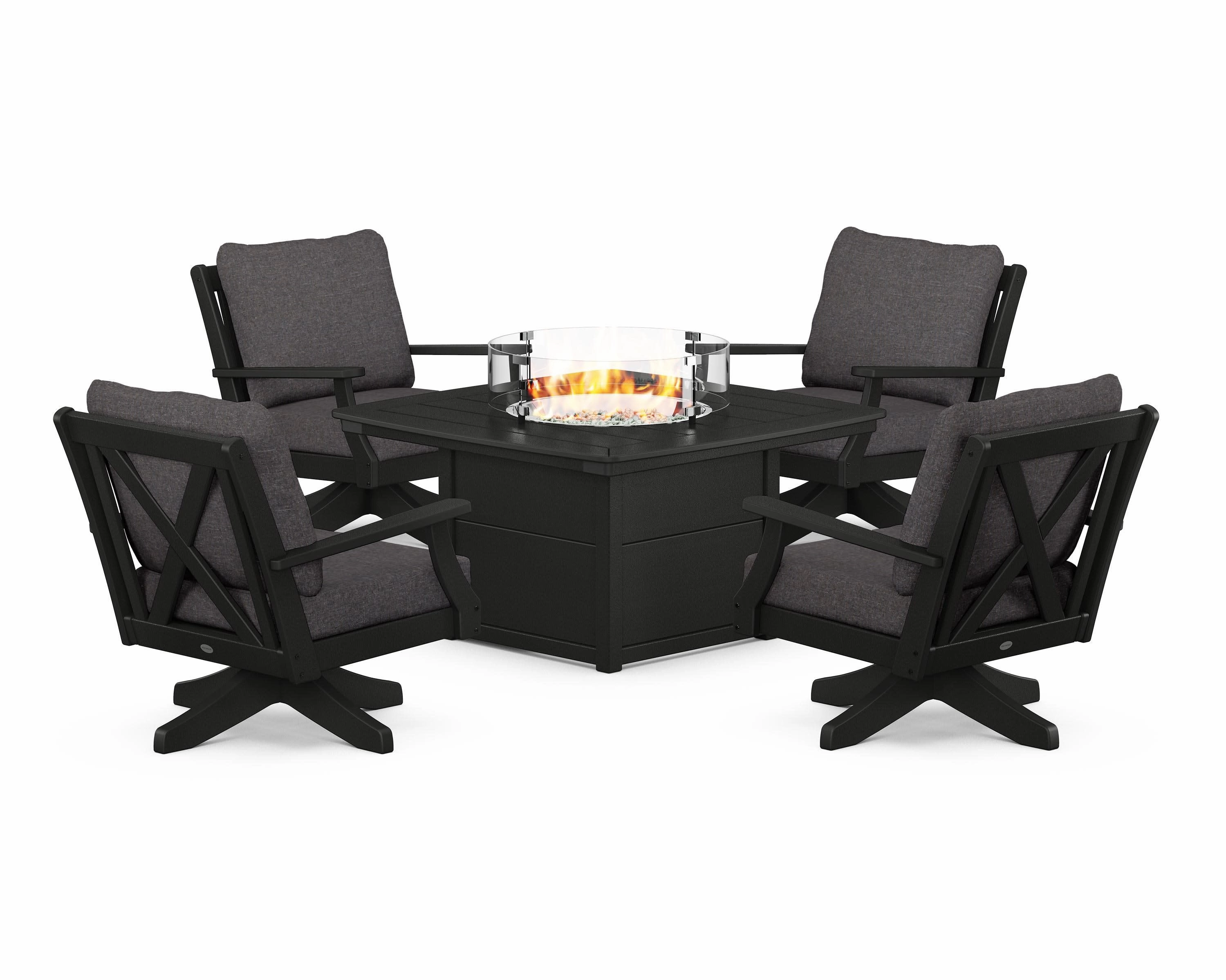 Braxton 5-Piece Deep Seating Swivel Conversation Set with Fire Pit Table