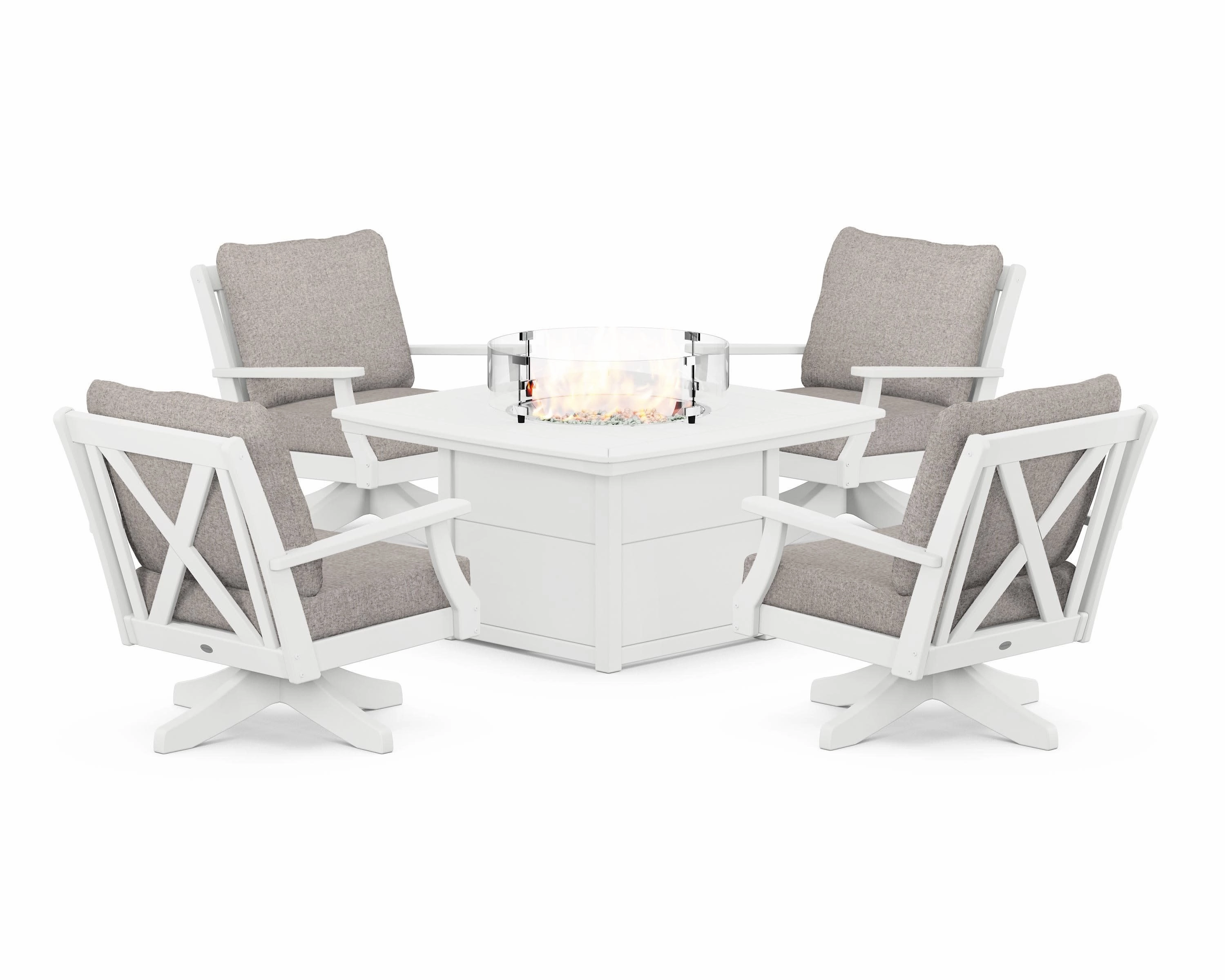 Braxton 5-Piece Deep Seating Swivel Conversation Set with Fire Pit Table