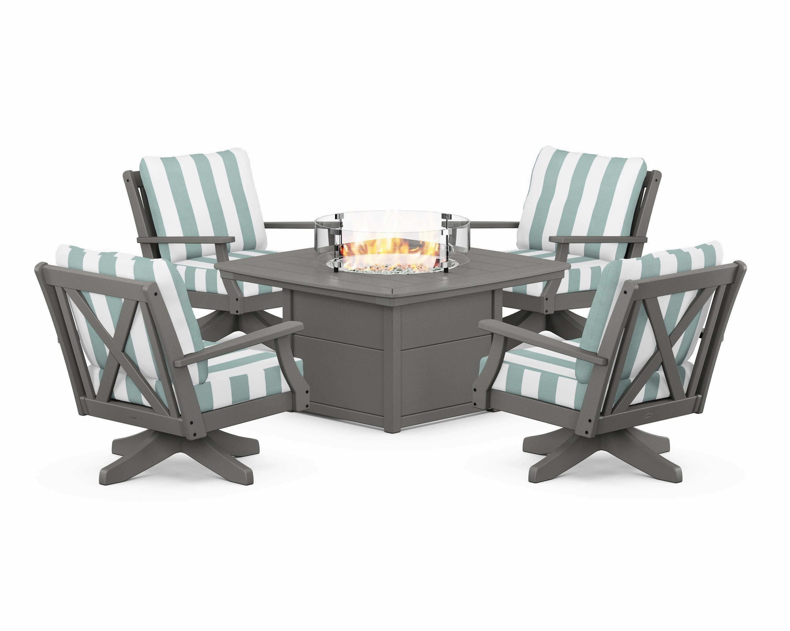 Braxton 5-Piece Deep Seating Swivel Conversation Set with Fire Pit Table