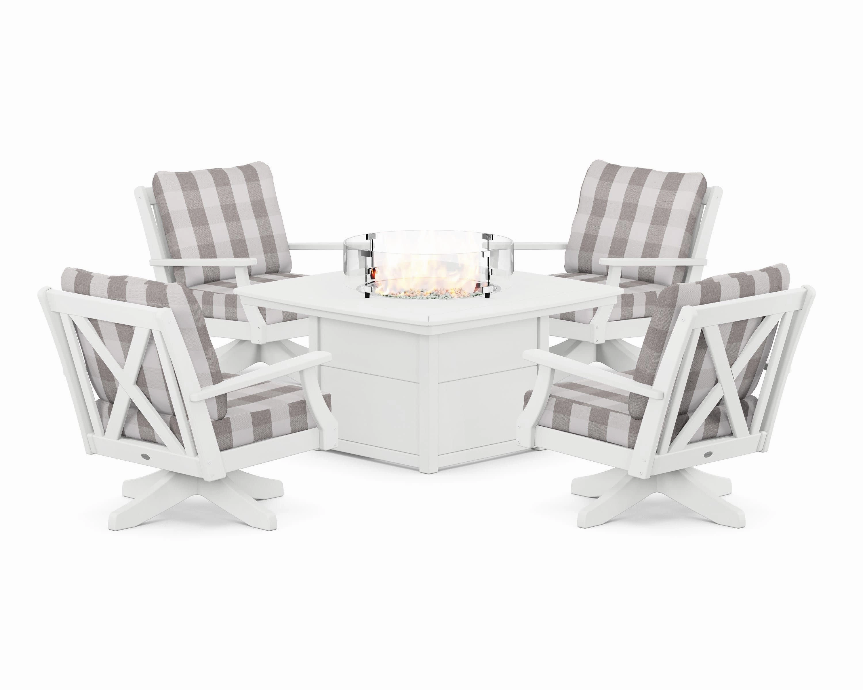 Braxton 5-Piece Deep Seating Swivel Conversation Set with Fire Pit Table