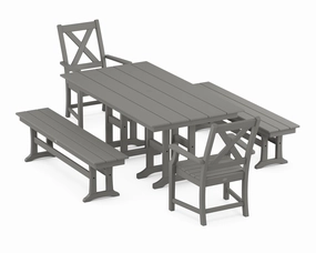 Braxton 5-Piece Farmhouse Dining Set with Benchesoutdoor patio furniture set