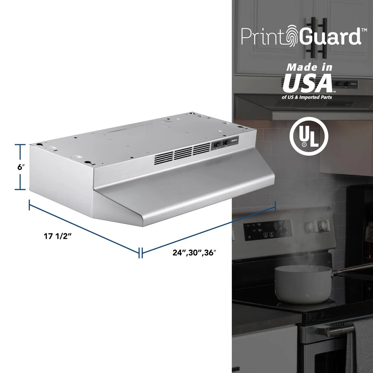Broan F4024SF Broan? 24-Inch Convertible Under-Cabinet Range Hood, 230 Max Blower Cfm, Stainless Finish
