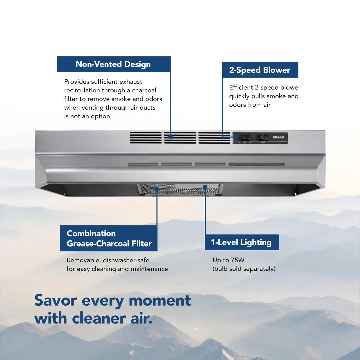 Broan F4024SF Broan? 24-Inch Convertible Under-Cabinet Range Hood, 230 Max Blower Cfm, Stainless Finish