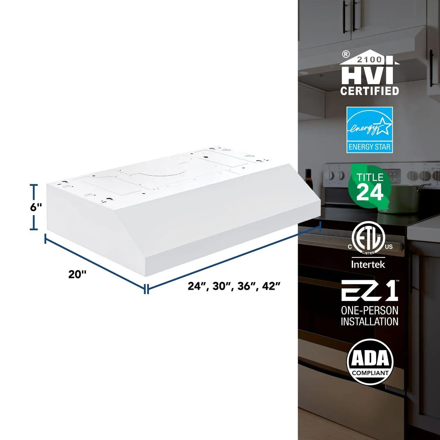 Broan GLA1303WW Broan-Nutone 30-Inch Under Cabinet Range Hood, Energy Star, 350 Max Blower Cfm, White