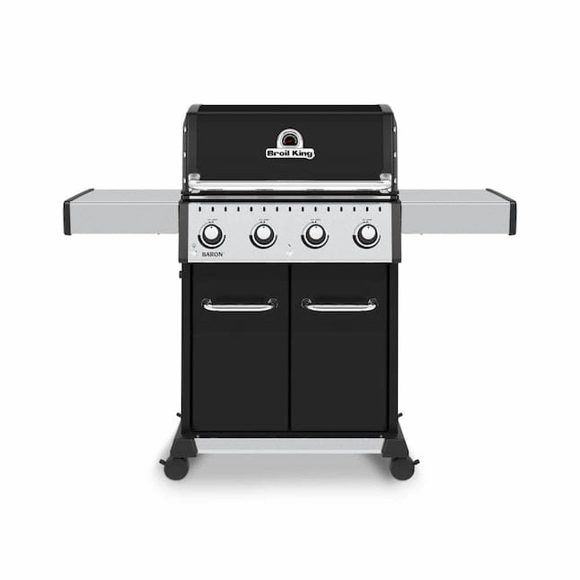 Broil King Baron 420 PRO 4-Burner Gas Grill stainless steel BBQ grill with side table