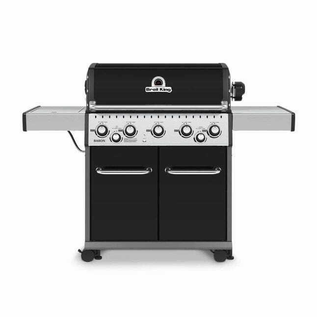 Broil King Baron 590 PRO 5-Burner Gas Grill stainless steel BBQ grill with side table