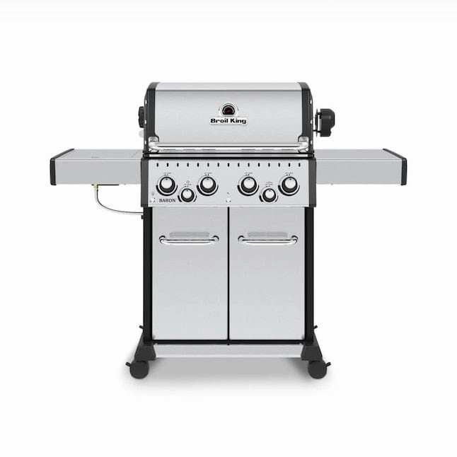 Broil King Baron S 490 PRO Infrared 4-Burner Gas Grill stainless steel BBQ grill with side table