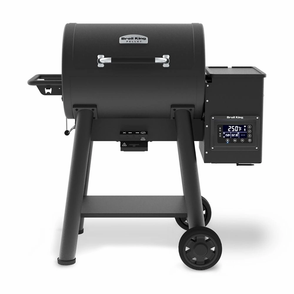 Broil King Crown Pellet 500 Smoker and Grill 494051 stainless steel BBQ grill with side table