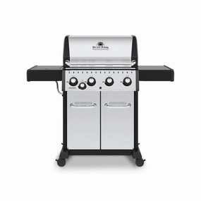 Broil King Crown S 440 Gas Grill with 4 Stainless Steel Dual-Tube Burners stainless steel BBQ grill with side table