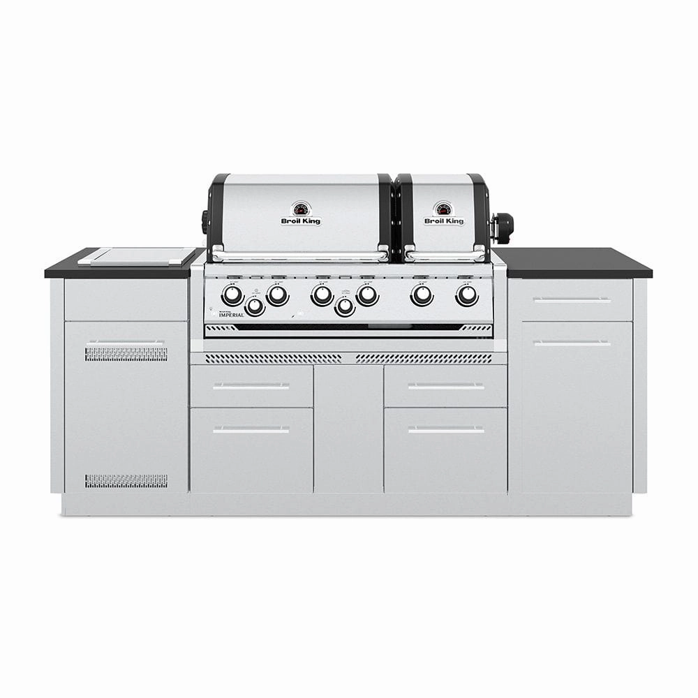 Broil King Imperial S690i Gas Grill Island stainless steel BBQ grill with side table
