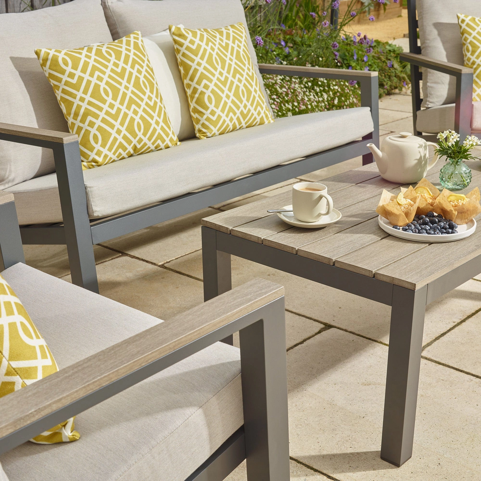 Buenavista - 2 Seat Sofa Set With 2 Sofa Chairs And Coffee Table In Eco Fawn Aluminium