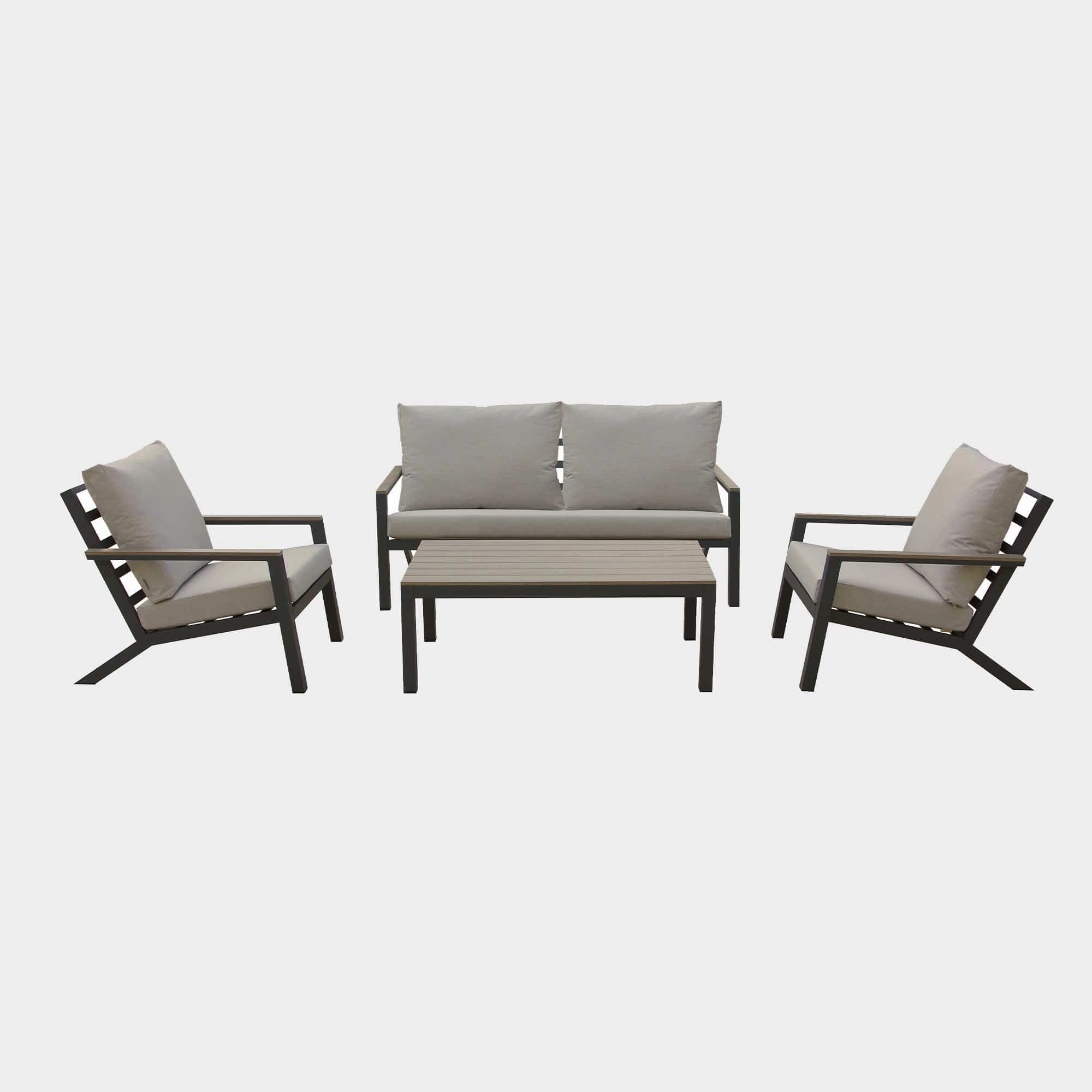 Buenavista - 2 Seat Sofa Set With 2 Sofa Chairs And Coffee Table In Eco Fawn Aluminium
