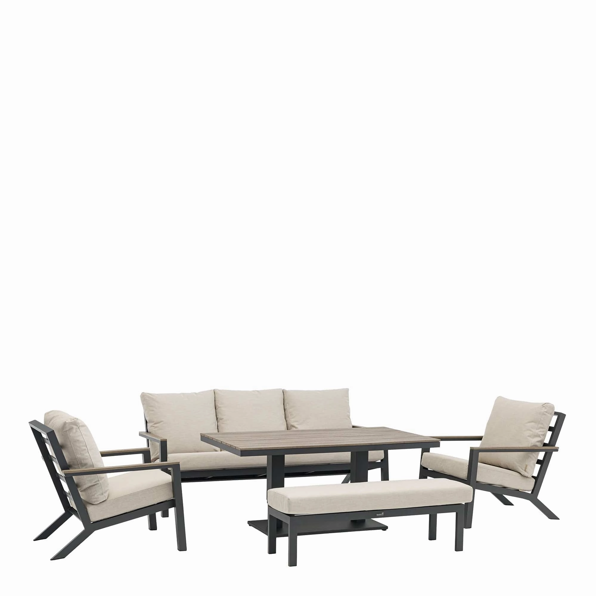Buenavista - 3 Seat Sofa Dining Set With Rectangular Table In Eco Fawn Aluminium