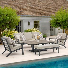 Buenavista - 3 Seat Sofa Dining Set With Rectangular Table In Eco Fawn Aluminiumaluminum alloy outdoor sofa set