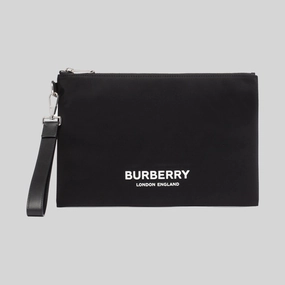 Special Price Offer Hot Offer Event Burberry Unisex Logo Print Nylon Zip Pouch Black 80627541