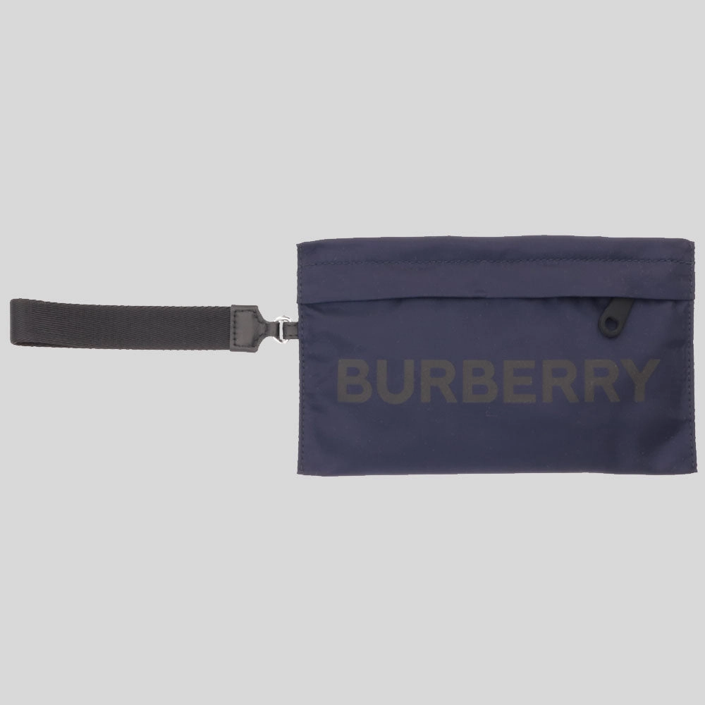 Price Slash Today Dont Miss Hot Deals Burberry Unisex Logo Print Nylon Zip Wristlet Pouch Navy Blue 80528411