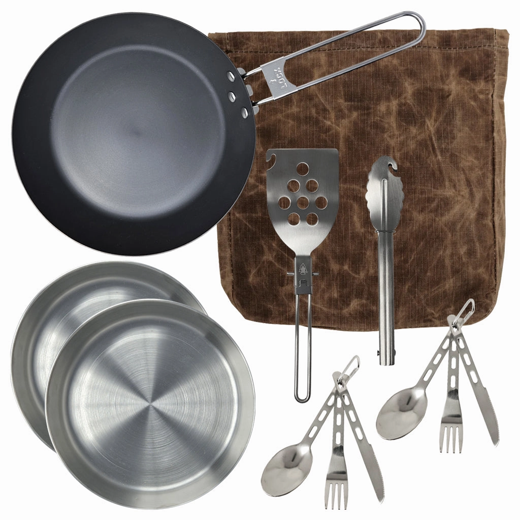 Carbon Skillet Ultimate Kit - Waxed Canvas professional grade outdoor cooking tools