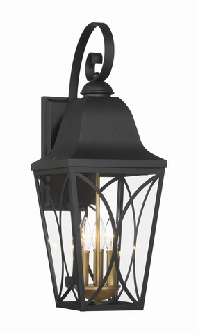 Cardigan Three Light Outdoor Wall Mount Sand Coal Black & Olden BrassOutdoor wall sconces with motion sensor