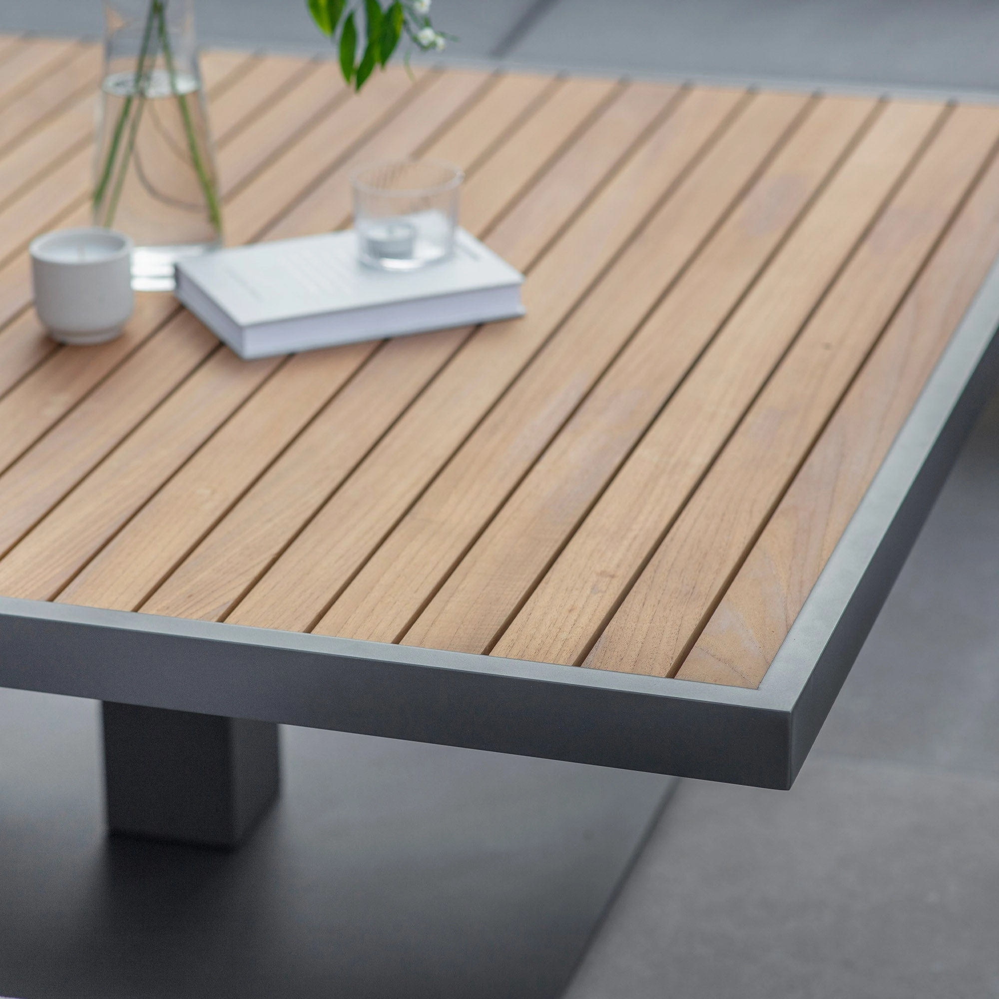 Cayman - Square Modular Corner Dining Set With Rising Table & 2 Benches In Aluminium & Teak