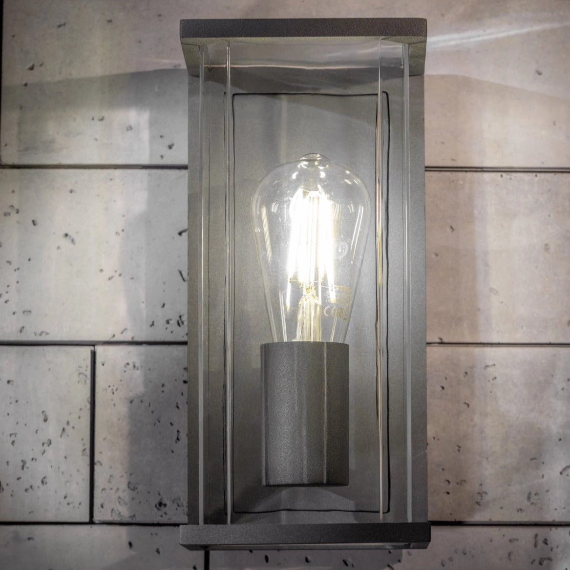 CGC ADRIANA Anthracite Grey E27 Outdoor Wall Light Lantern Clear Diffuser IP54