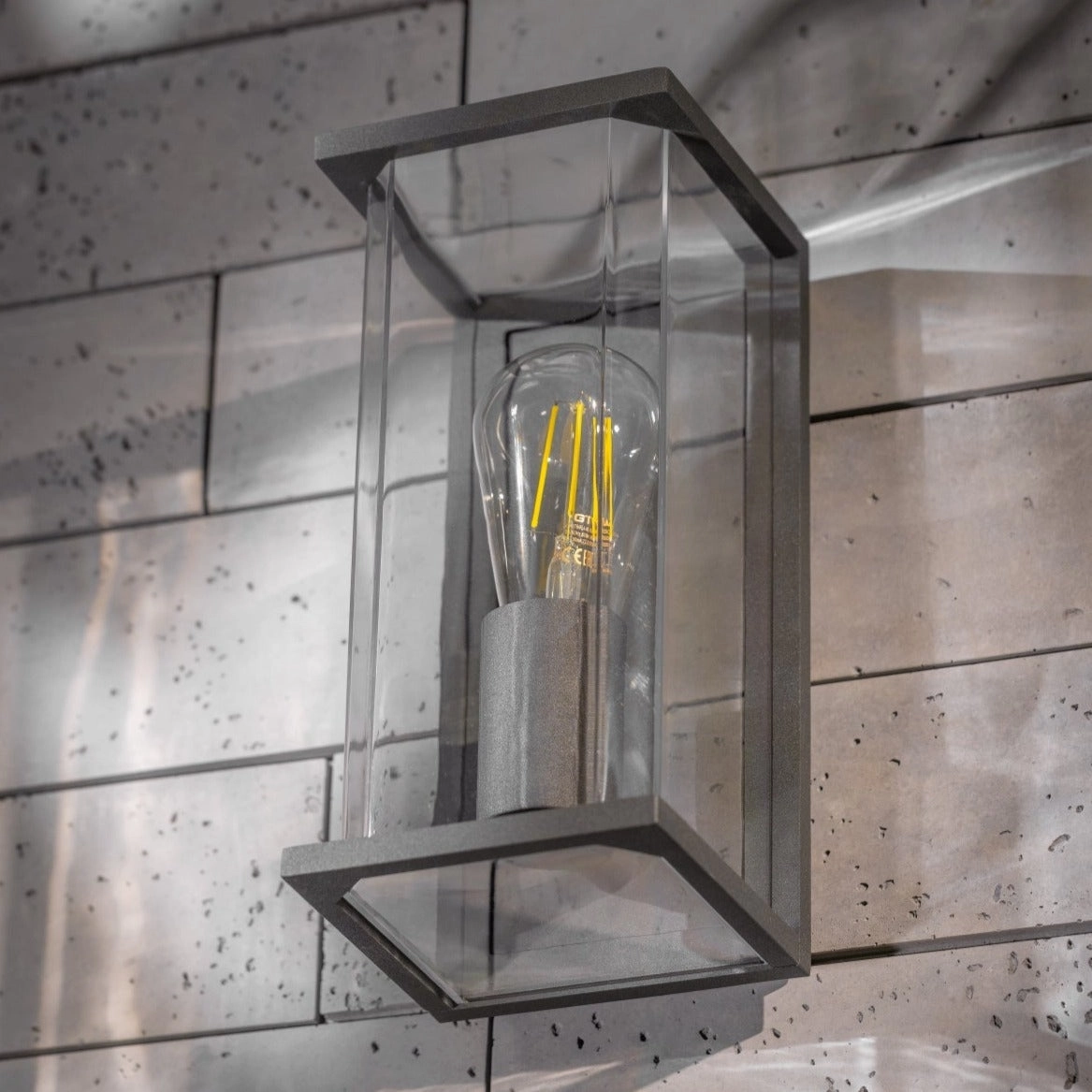 CGC ADRIANA Anthracite Grey E27 Outdoor Wall Light Lantern Clear Diffuser IP54