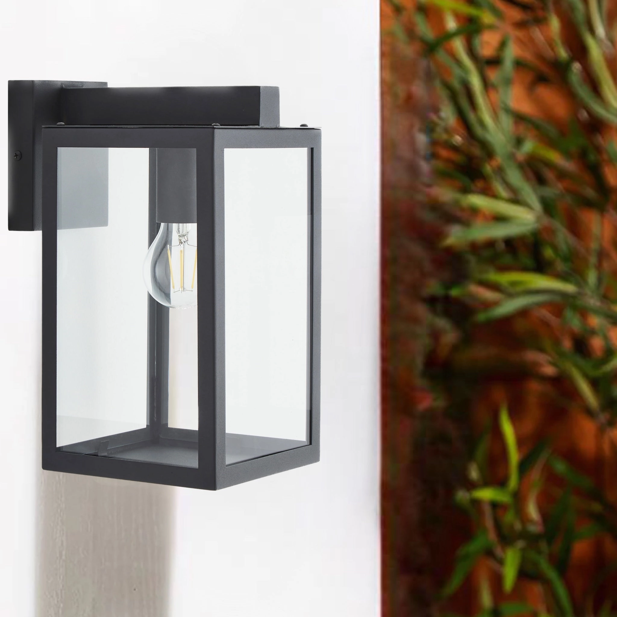 CGC ARCHIE Anthracite Dark Grey Outdoor Up Wall Light Lantern Clear Glass IP44 E27