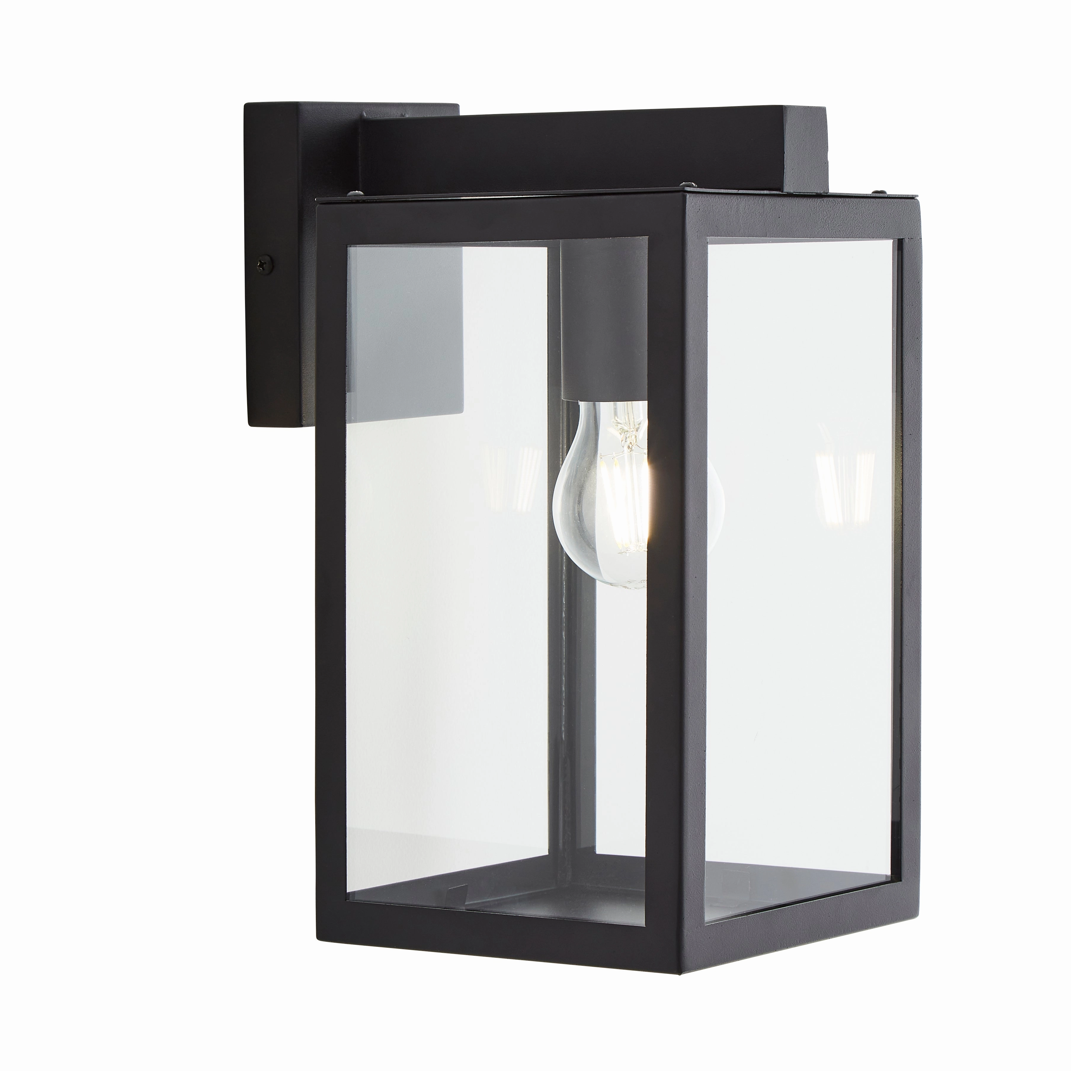 CGC ARCHIE Black Outdoor Up Wall Light Lantern Clear Glass IP44 E27