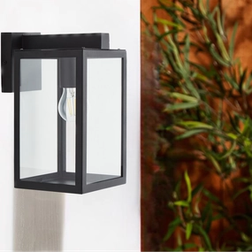 CGC ARCHIE Black Outdoor Up Wall Light Lantern Clear Glass IP44 E27Weatherproof outdoor lighting