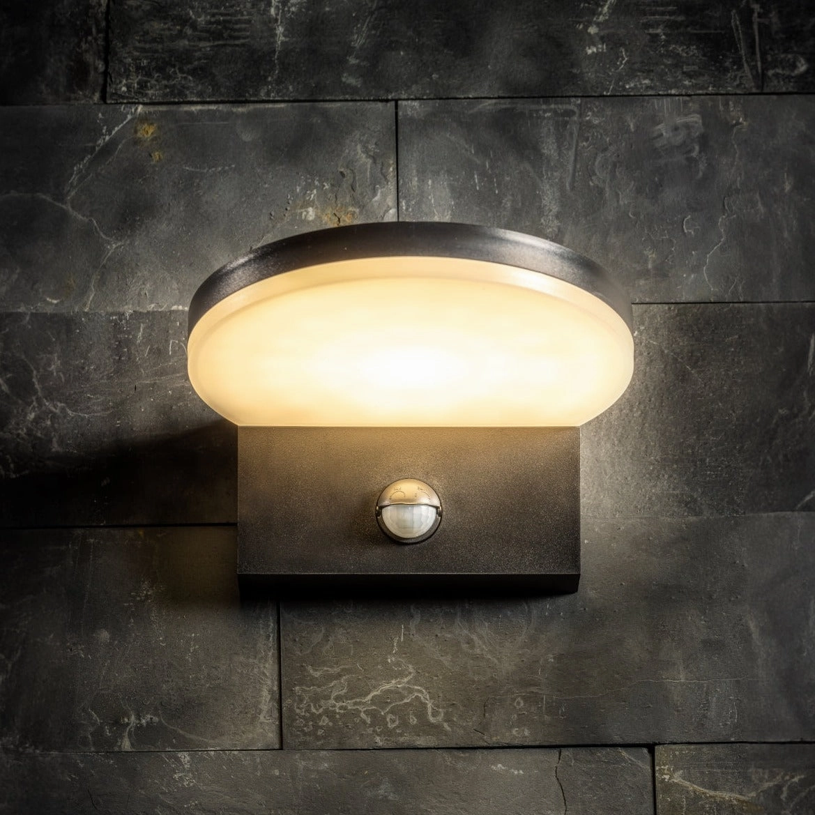 CGC AUBREY Black Curved PIR Motion Sensor LED Outdoor Wall Light 4000k Natural White Integrated LED IP54