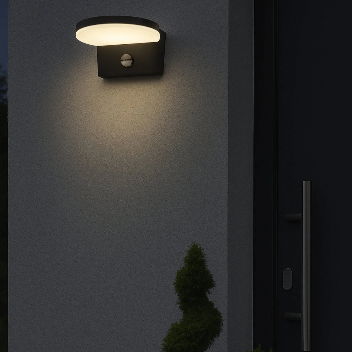 CGC AUBREY Black Curved PIR Motion Sensor LED Outdoor Wall Light 4000k Natural White Integrated LED IP54