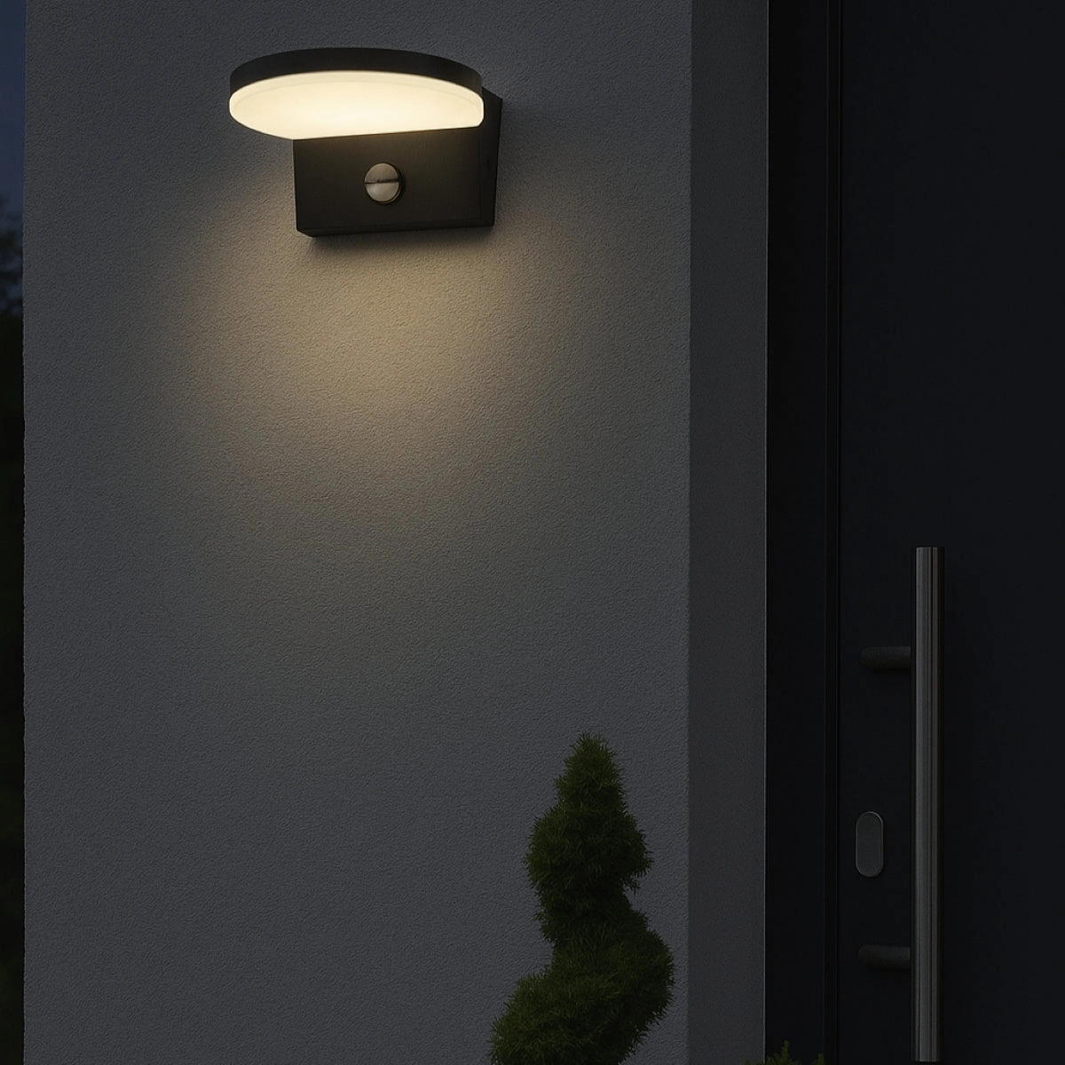 CGC AUBREY Black Curved PIR Motion Sensor LED Outdoor Wall Light 4000k Natural White Integrated LED IP54
