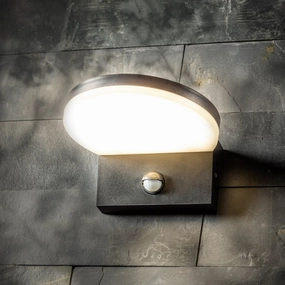 CGC AUBREY Black Curved PIR Motion Sensor LED Outdoor Wall Light 4000k Natural White Integrated LED IP54Weatherproof outdoor lighting