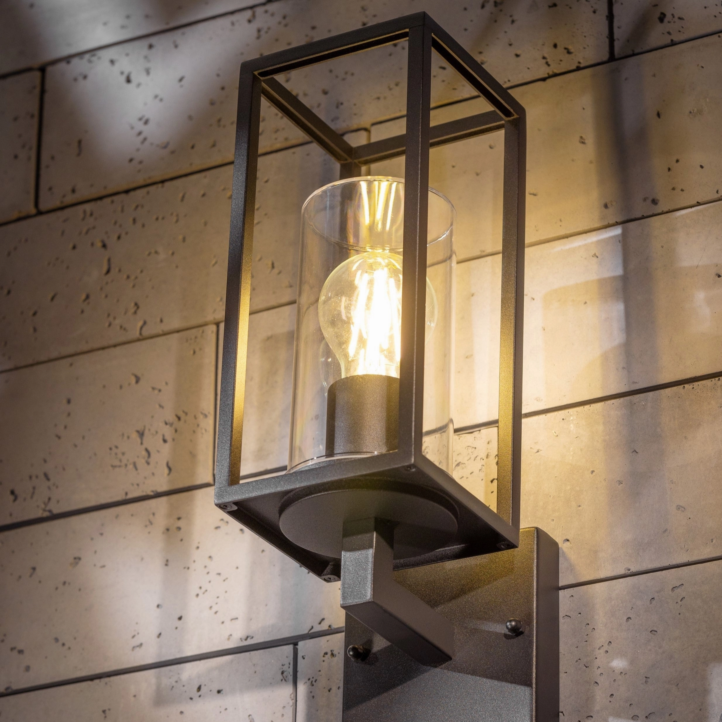 CGC CHLOE Up Black E27 Outdoor Wall Light Lantern Clear Diffuser IP54