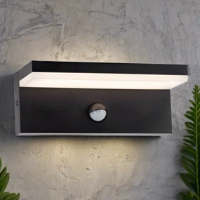 CGC Dallas Black Rectangular Outdoor Wall Light PIR Motion Sensor LED Opal Diffuser 3000k Warm White IP54Weatherproof outdoor lighting