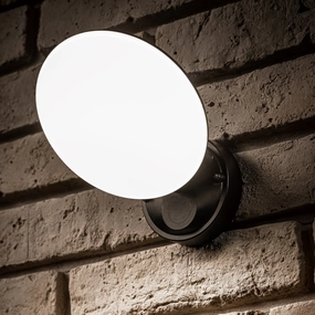 CGC EZRA Slim Round Black LED Outdoor Wall Light 10W 1000lm 4000k Natural White LEDOutdoor wall sconces with motion sensor