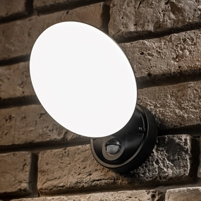 CGC EZRA Slim Round Black LED Outdoor Wall Light with PIR Motion Sensor 10W 1000lm 4000k Natural White LEDOutdoor wall sconces with motion sensor