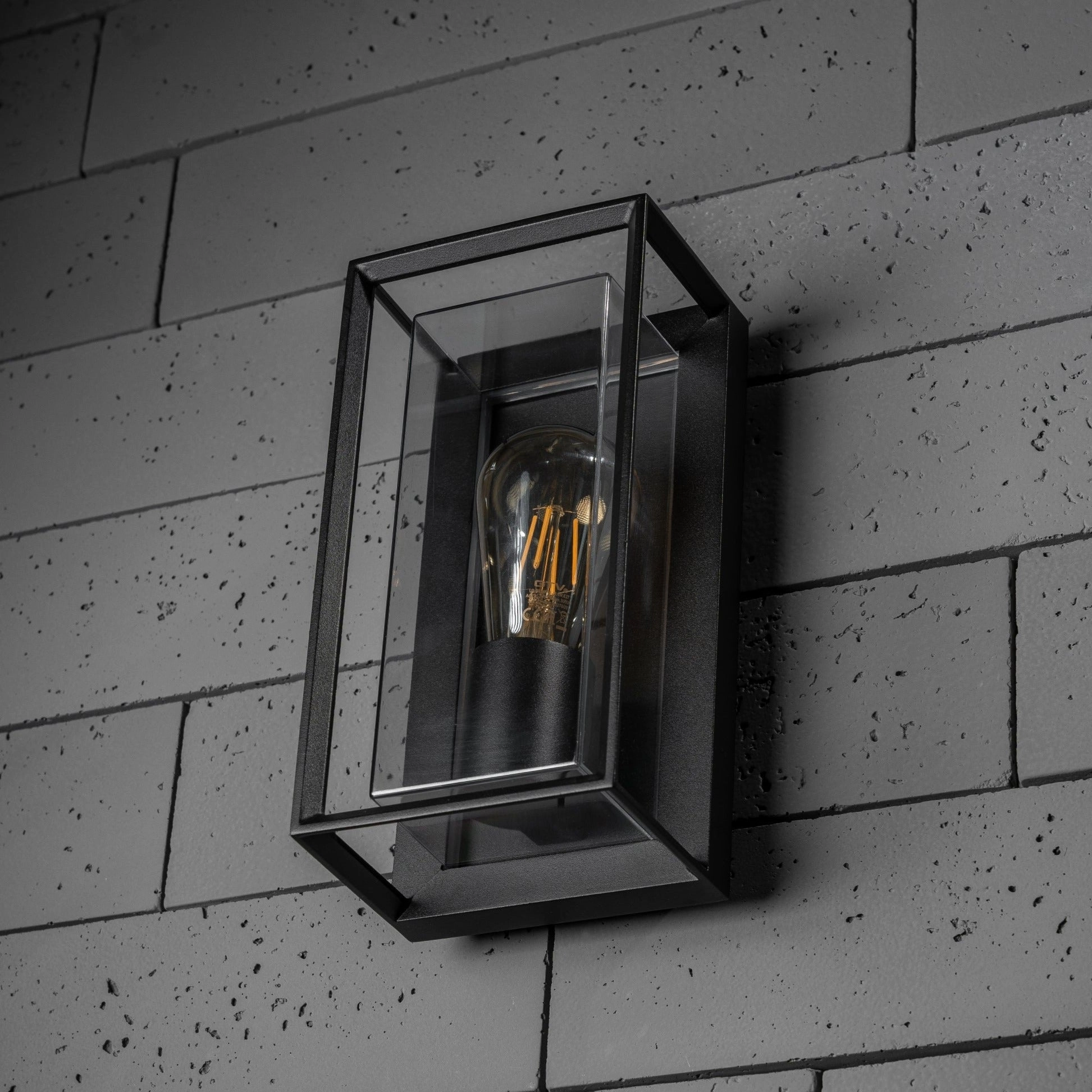 CGC FLORIANA Black Outdoor Wall Light Clear Diffuser E27 Standard Screw IP54