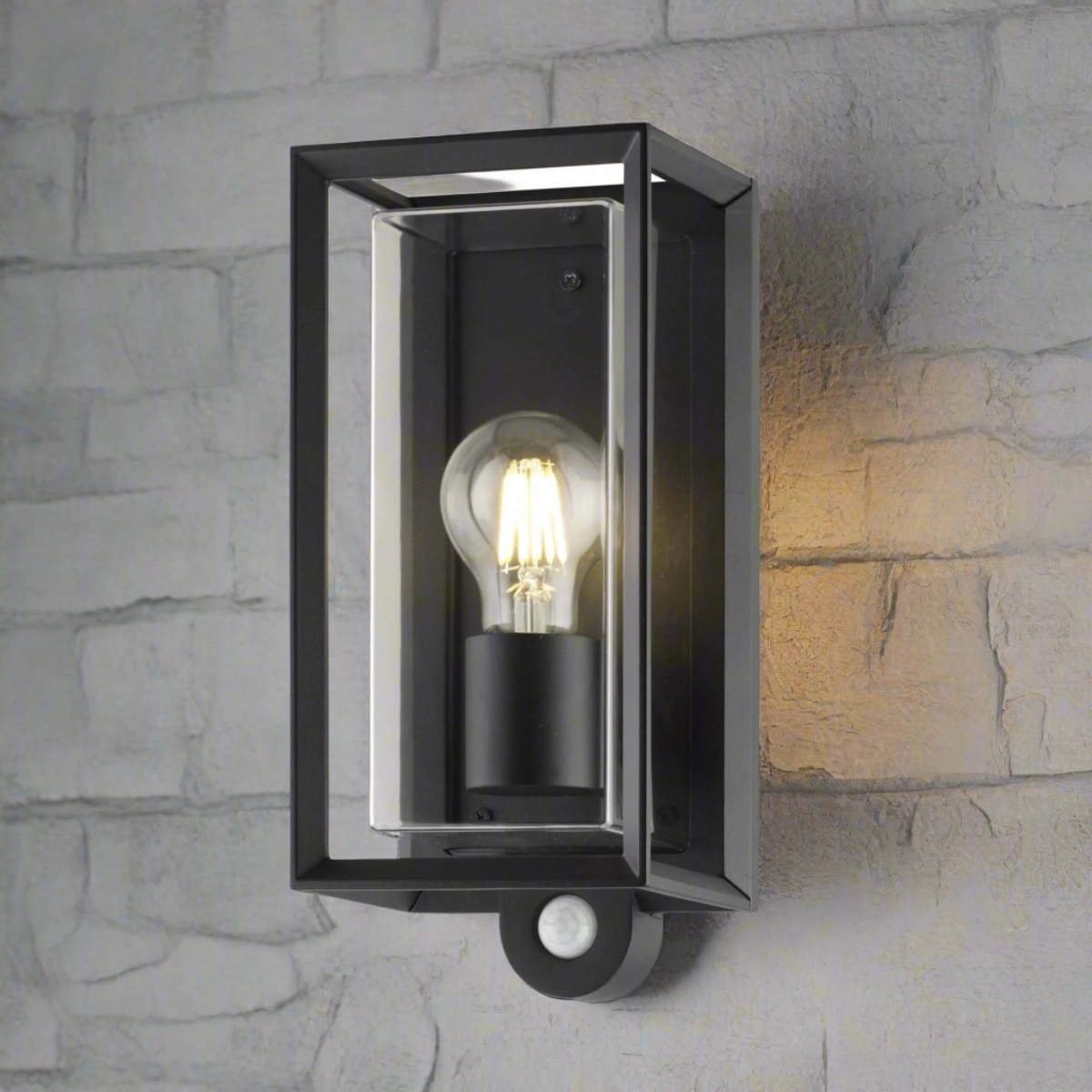 CGC FLORIANA PIR Black Outdoor Wall Light Clear Diffuser E27 Standard Screw IP54