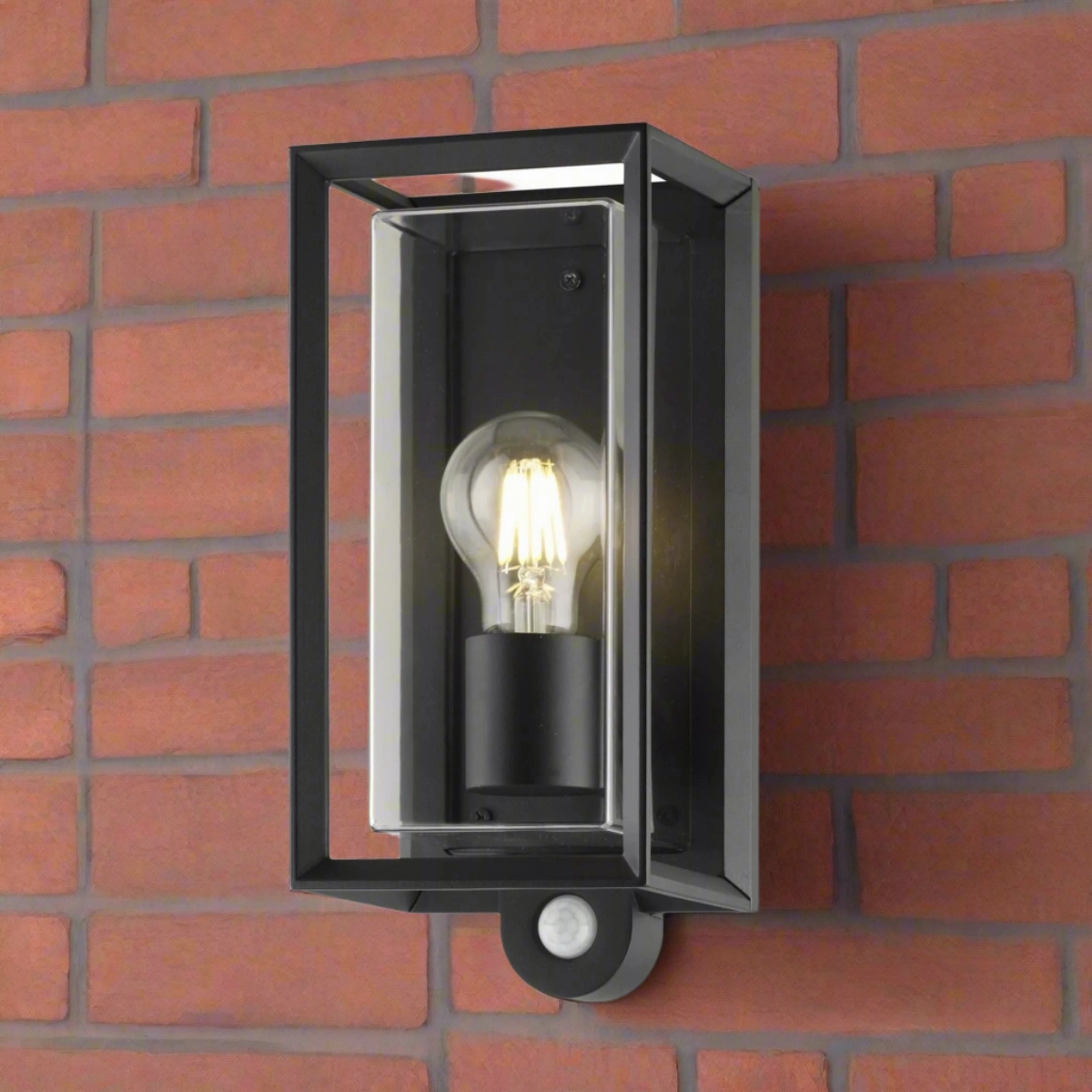 CGC FLORIANA PIR Black Outdoor Wall Light Clear Diffuser E27 Standard Screw IP54