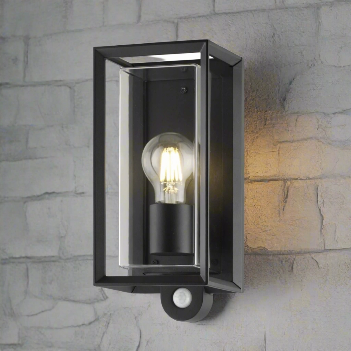 CGC FLORIANA PIR Black Outdoor Wall Light Clear Diffuser E27 Standard Screw IP54