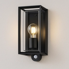 CGC FLORIANA PIR Black Outdoor Wall Light Clear Diffuser E27 Standard Screw IP54Outdoor wall sconces with motion sensor