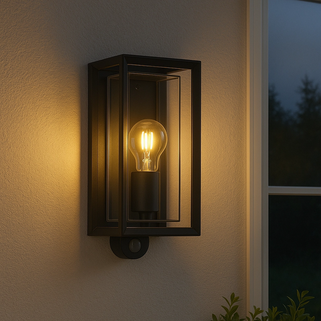 CGC FLORIANA PIR Black Outdoor Wall Light Clear Diffuser E27 Standard Screw IP54