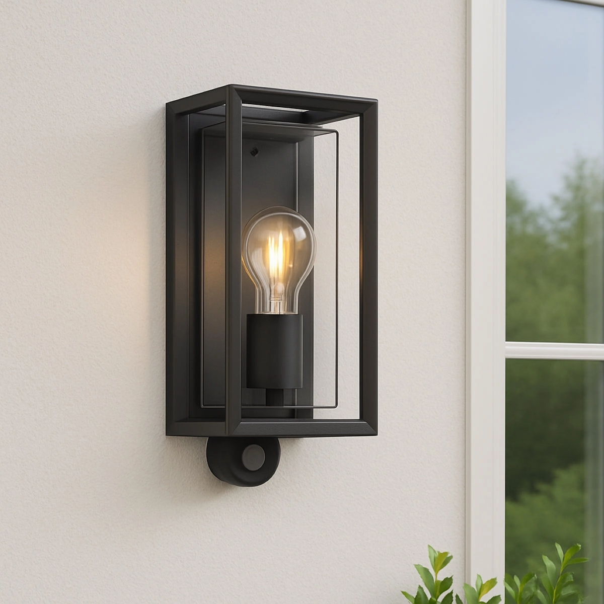 CGC FLORIANA PIR Black Outdoor Wall Light Clear Diffuser E27 Standard Screw IP54