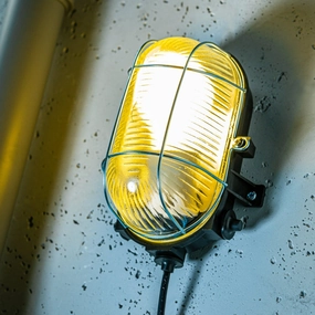 CGC GINA Black Oval Metal Cage Bulkhead Wall Or Ceiling LightWeatherproof outdoor lighting