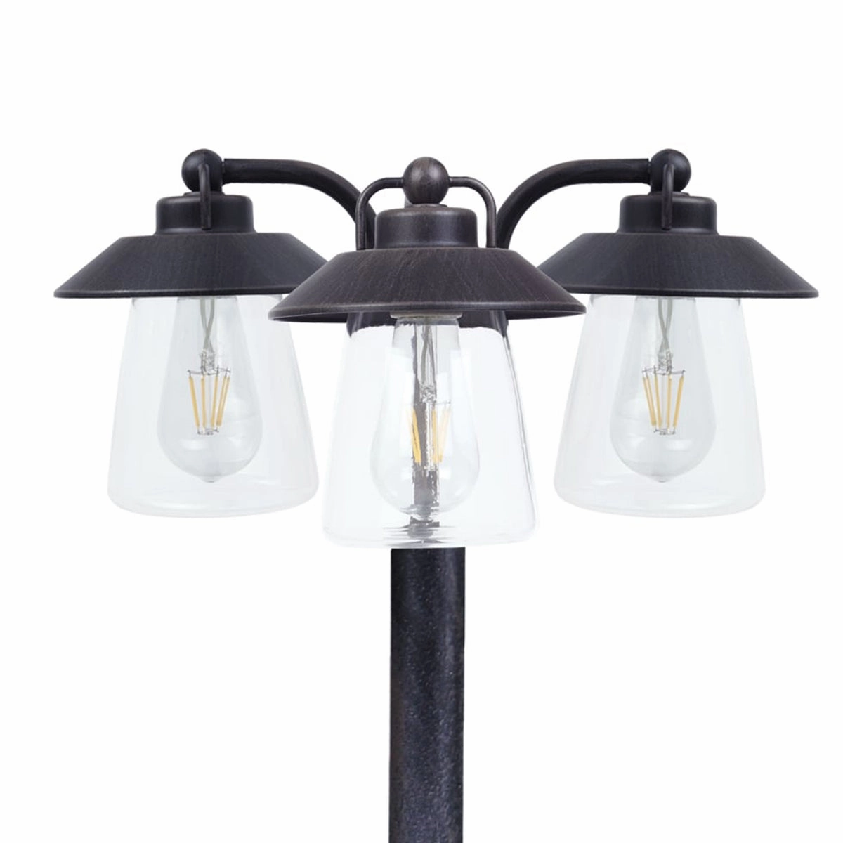 CGC ISABELLA Black & Bronze Vintage Triple Post Lantern with Glass Shade